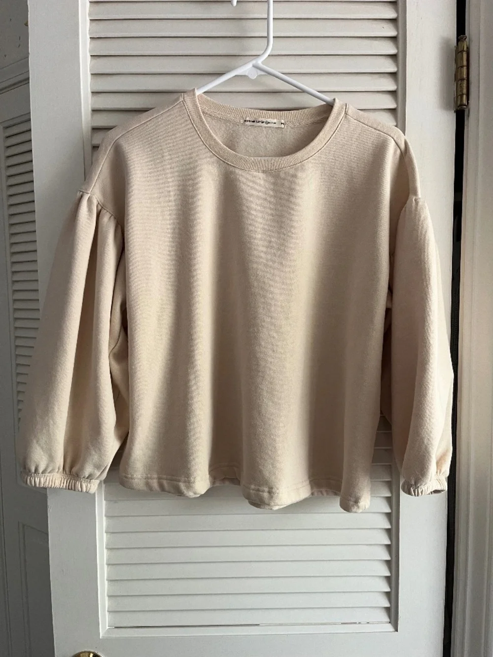 Marine Layer Jace Puff Sleeve Beige Re-Spun Sweatshirt Size Medium